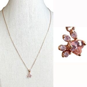 Pink Paw Print Prong Set Stone Sterling Silver Rose Gold Plated Pendant Necklace